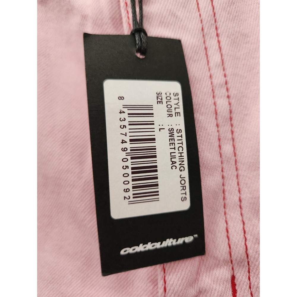 Cold Culture Stitching Jorts Sweet Lilac Pink Straight Loose Fit 100% Cotton Y2K - Picture 10 of 16